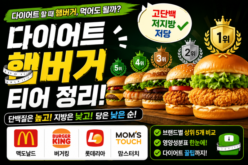 다이어트 햄버거 티어 총정리｜맥도날드·버거킹·롯데리아·맘스터치 TOP 5
