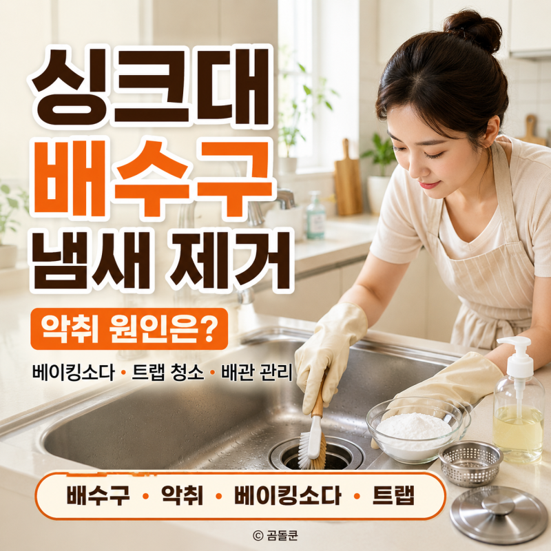 싱크대 배수구 냄새 제거 방법, 악취 원인은? 베이킹소다 트랩 청소와 배관 관리법