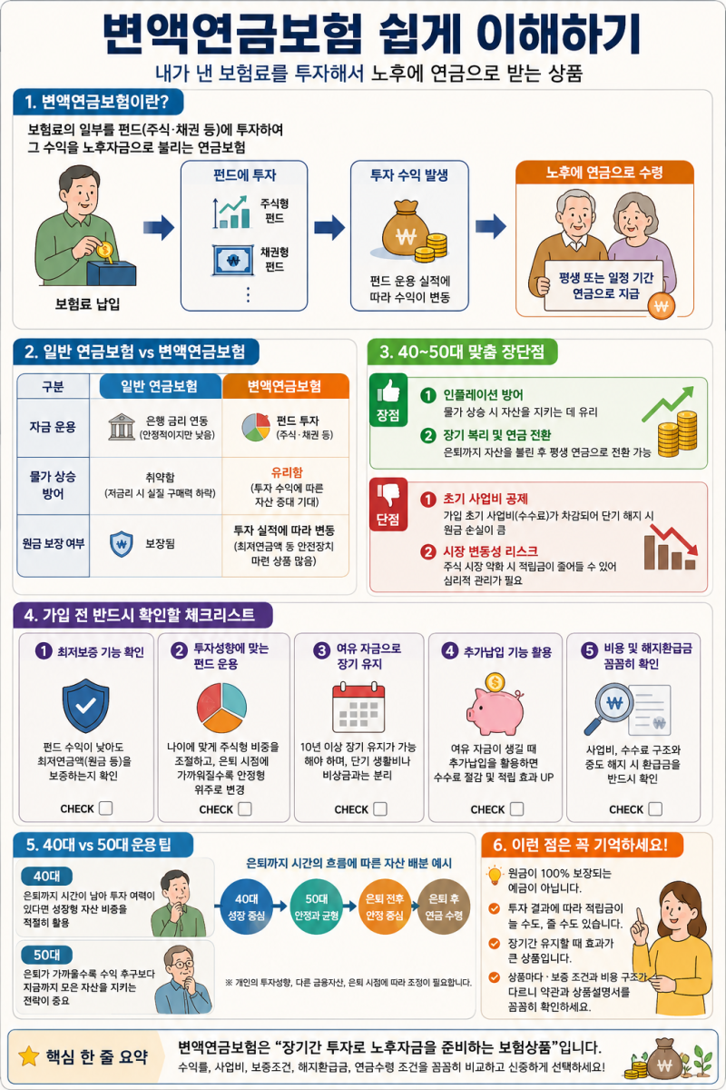 40대 50대 노후준비, 변액연금보험 장단점과 가입 전 꼭 확인할 5가지