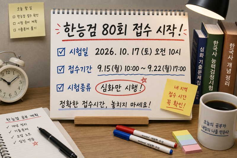 2026 한능검 80회 접수 언제? 지역별 시간부터 시험 준비물까지 정리