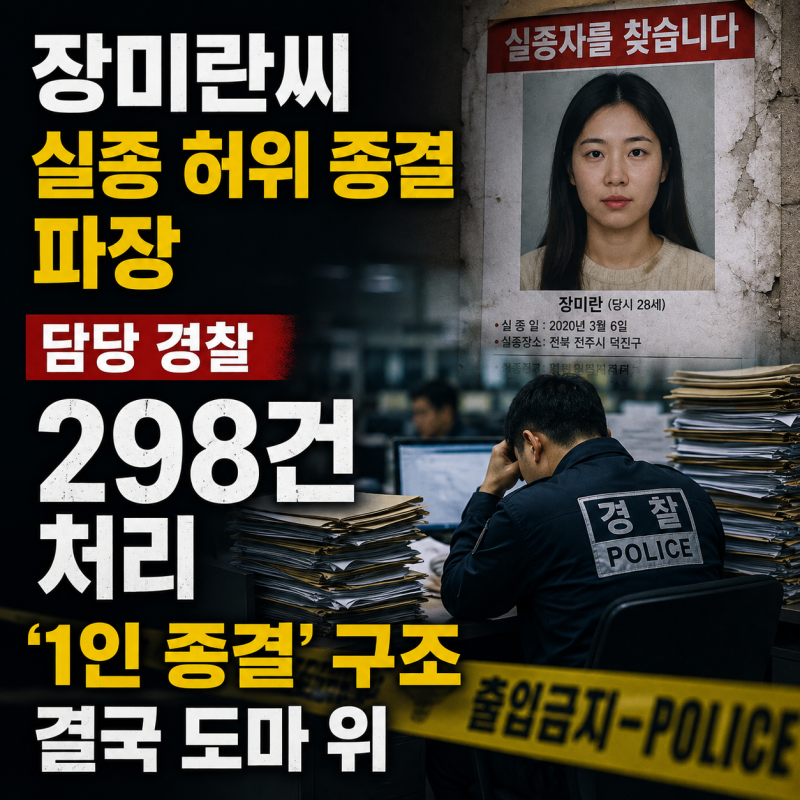 장미란씨 실종 허위 종결 파장, 담당 경찰 298건 처리…‘1인 종결’ 구조 결국 도마 위