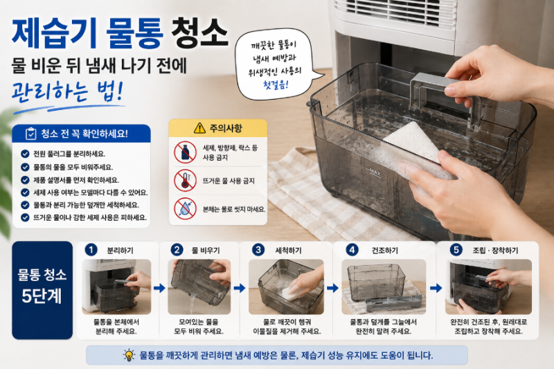 제습기 물통 청소 어떻게 해요? 물 비운 뒤 냄새 나기 전에 관리하는 법