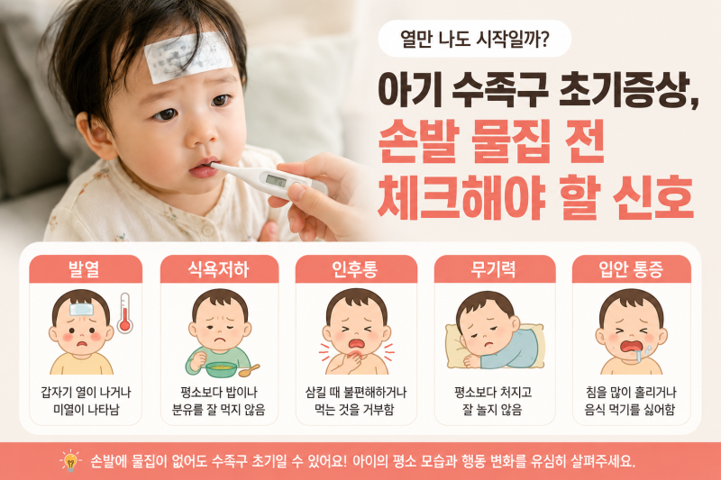 아기 수족구 초기증상, 열만 나도 시작일까? 손발 물집 전 체크해야 할 신호