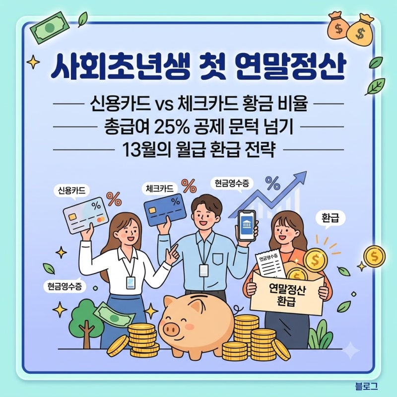 사회초년생 첫 연말정산 가이드: 신용카드 vs 체크카드 황금 비율 25% 완벽 전략
