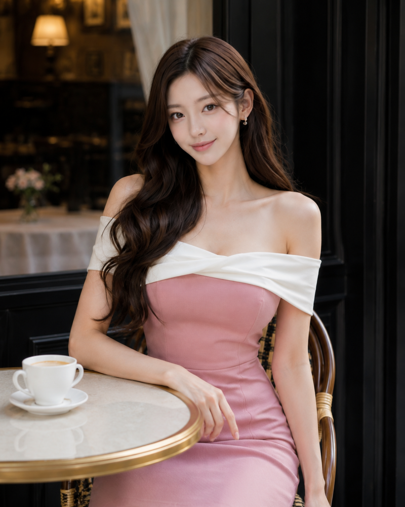 핑크 블랙 배색 오프숄더 미니원피스 (천안 홀복ㅣ홀복 추천)