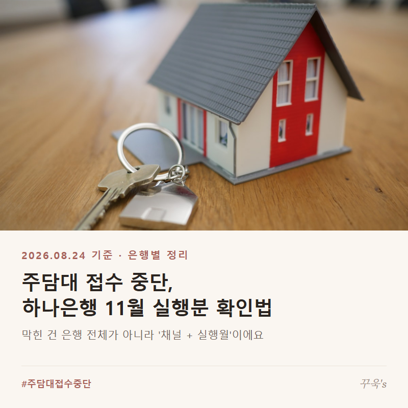 주담대 접수 중단, 하나은행 11월 실행분 확인법