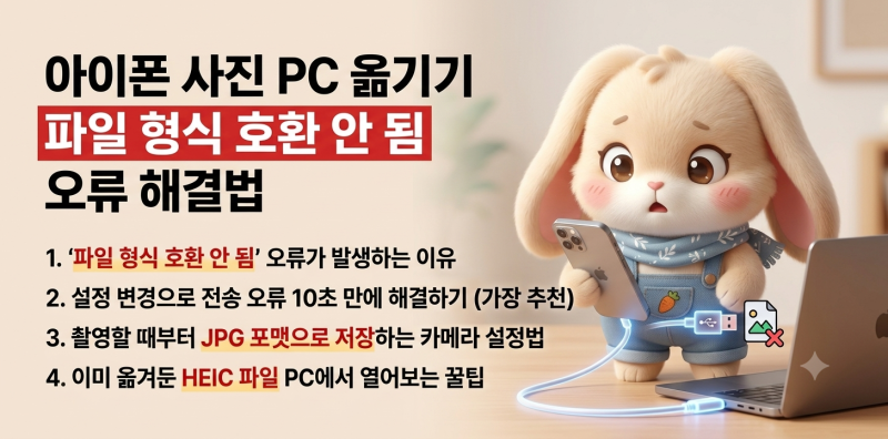 아이폰 사진 PC 옮기기 파일 형식 호환 안 됨 오류 해결법