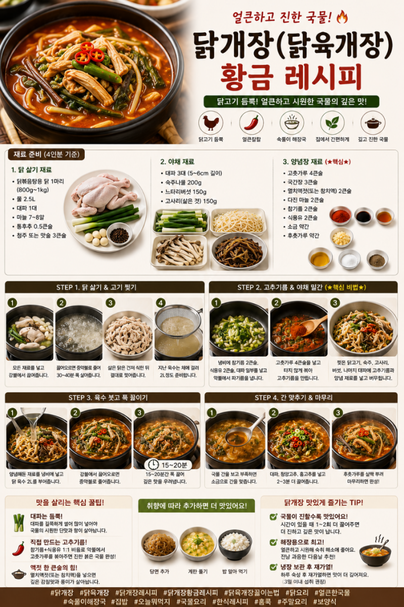 전문점 맛 그대로! 얼큰하고 진한 닭개장(닭육개장) 황금 레시피