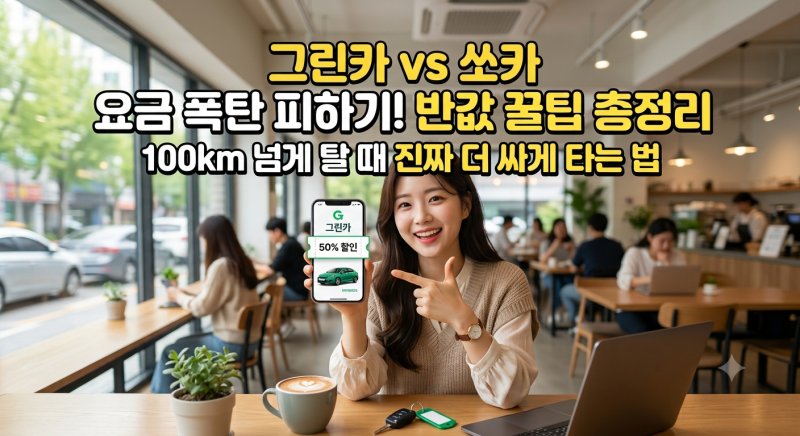 그린카 쏘카 비교 요금 차이! 100km 넘게 탈 때 진짜 더 싸게 이용하는 반값 꿀팁
