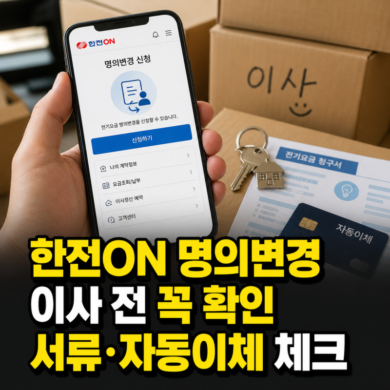 이사할 때 한전ON 전기요금 명의변경 방법과 서류·자동이체 재신청