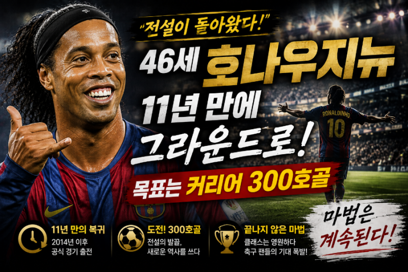 46세 호나우지뉴, 11년 만에 그라운드로 — 목표는 커리어 300호골