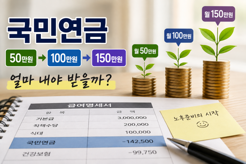 국민연금 예상수령액 납부액 조회 월 50만원 100만원 150만원 받으려면 얼마 내야 할까