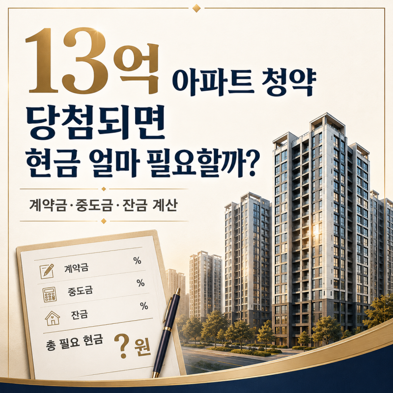 서울 13억 아파트 청약 당첨되면 현금 얼마 필요할까? 계약금·중도금·잔금 계산