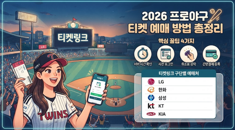 2026 프로야구 티켓 예매 방법 총정리 : 티켓링크 구단별 예매처 및 성공 꿀팁