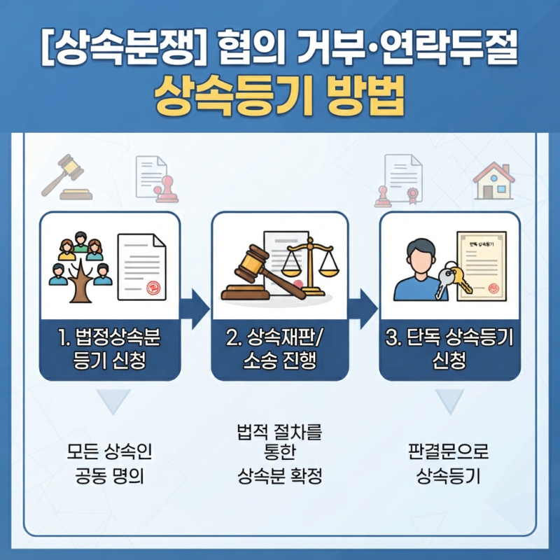 [상속분쟁] 상속인 간 협의 거부·연락두절인 경우 상속등기 방법