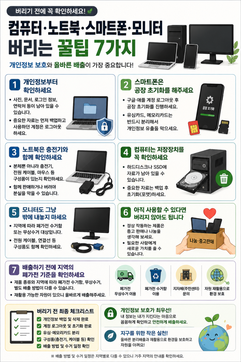 컴퓨터 노트북 스마트폰 모니터 버리기 전에 알아두면 좋은 팁