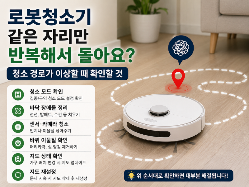 로봇청소기 같은 자리만 반복해서 돌아요? 청소 경로가 이상할 때 확인할 것