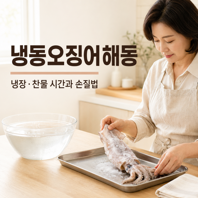 냉동오징어 해동방법 비린내 없이 손질법 냉장 찬물시간