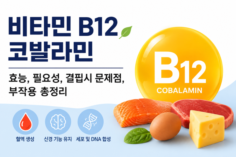 비타민 B12/코발라민의 효능, 필요성, 결핍시 문제점, 부작용
