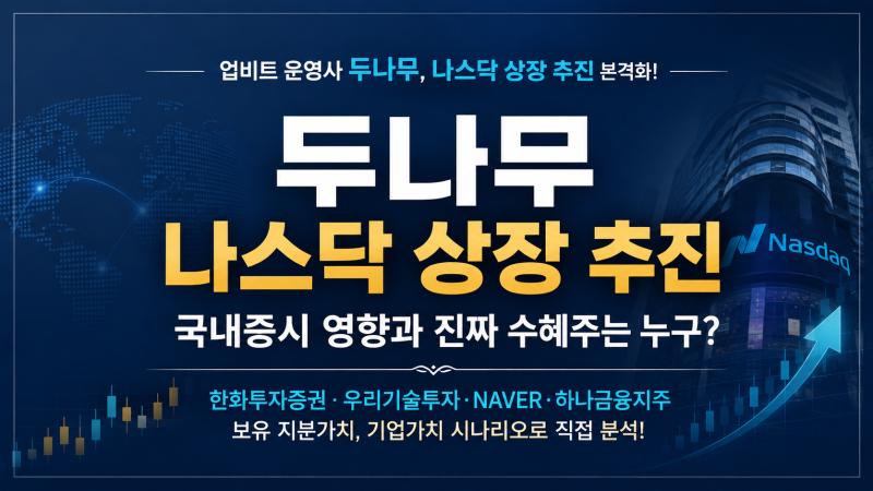 두나무 나스닥 상장 추진｜한화투자증권·우리기술투자·NAVER, 진짜 수혜주는 누구?