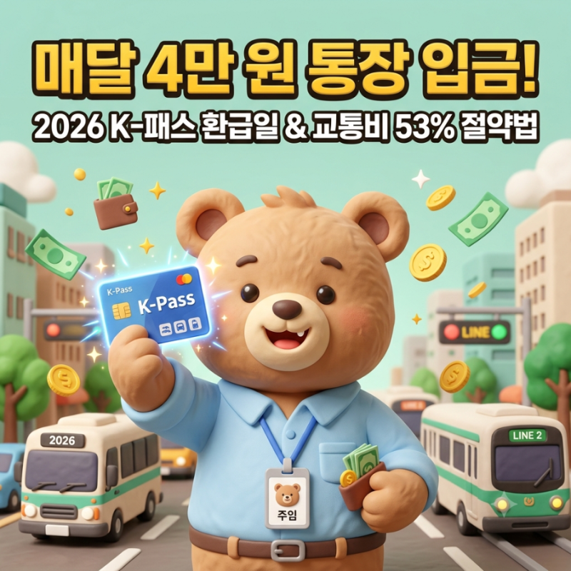 매달 4만 원씩 통장 입금? 2026 K-패스 환급일 및 교통비 최대 53% 돌려받는 꿀팁