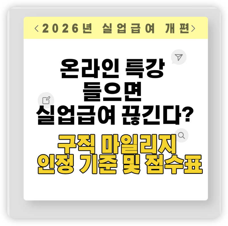 [2026 개편] 온라인특강 들으면 실업급여 끊긴다? 구직 마일리지 인정 기준 및 점수표