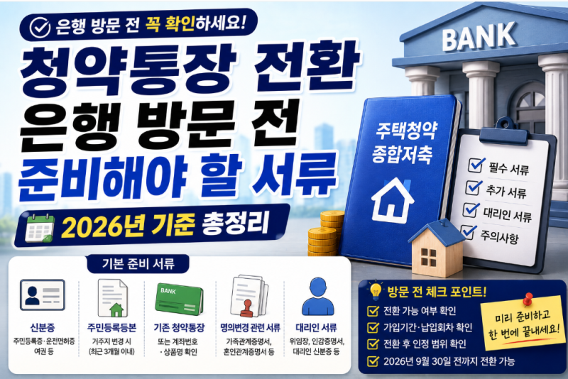 청약통장 전환 은행 방문 전 준비해야 할 서류｜2026년 기준 총정리