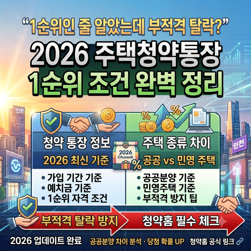 "1순위인 줄 알았는데 부적격 탈락?" 2026 주택청약통장 1순위 조건 완벽 정리 | 공공분양 vs 민....