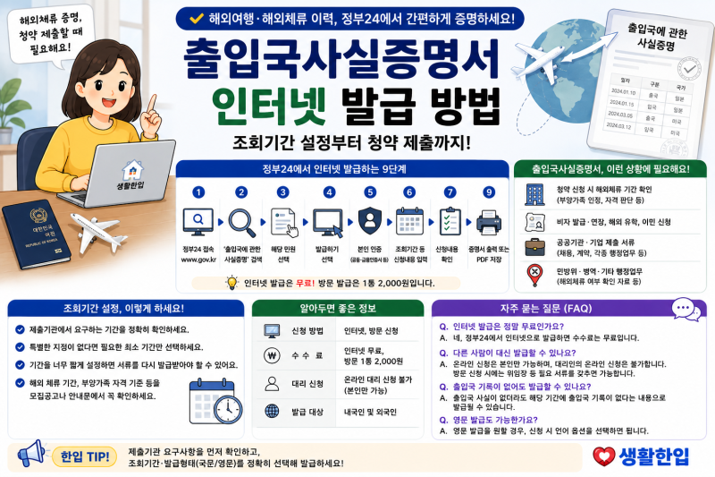 출입국사실증명서 정부24 인터넷 무료 발급 방법과 조회기간 설정 가이드