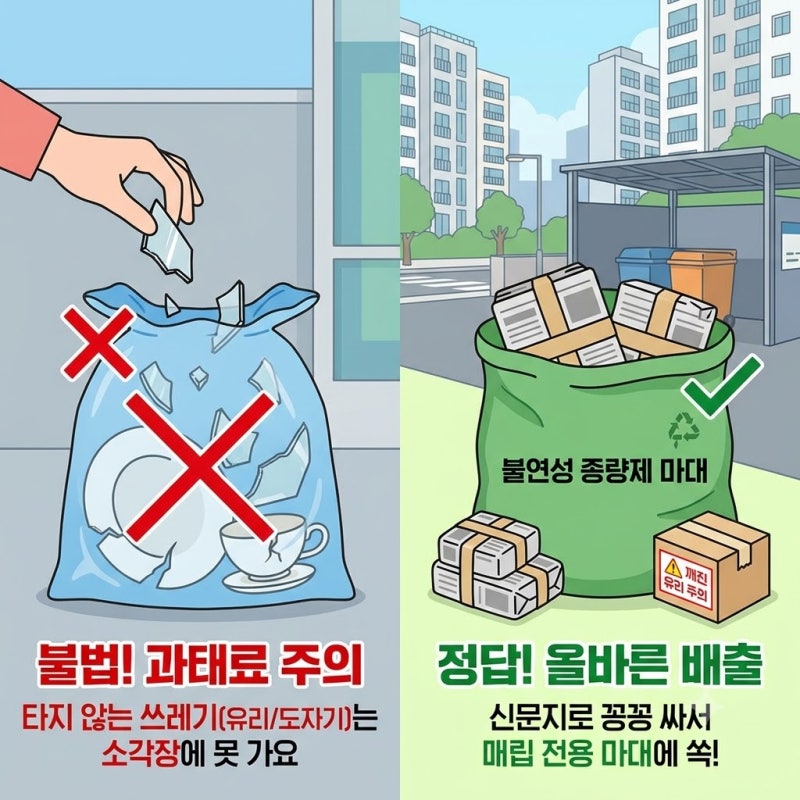깨진 그릇 일반 종량제에 버리면 과태료? 타지 않는 쓰레기(불연성 마대)파는 곳&올바른 배출....