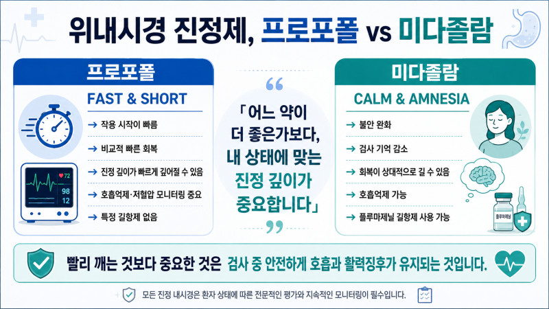 위내시경 진정제, 프로포폴 vs 미다졸람 특징과 회복 과정