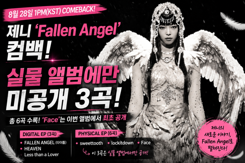 제니 ‘Fallen Angel’ 컴백, 미공개곡까지 푼다…실물 앨범에만 담긴 3곡은?
