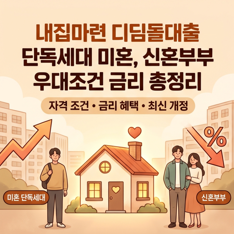 내집마련 디딤돌대출 단독세대 미혼, 신혼부부 우대조건 금리 총정리