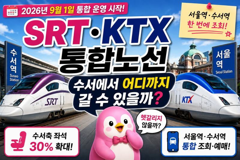 9월 SRT KTX 통합노선, 수서에서 갈 수 있는 곳이…