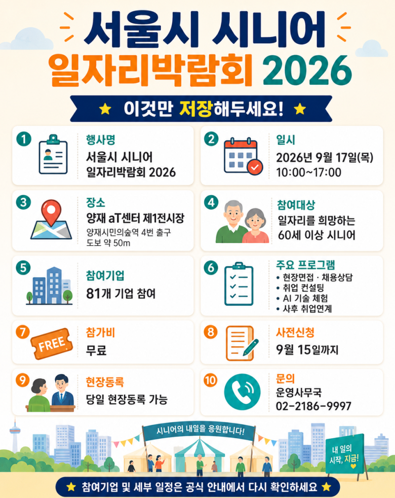 서울시 시니어 일자리박람회 2026 :60세 이상 재취업, 81개 기업을 직접 만난다