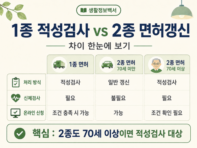 1종 적성검사 vs 2종 면허갱신 차이｜건강검진·준비물·비용 정리