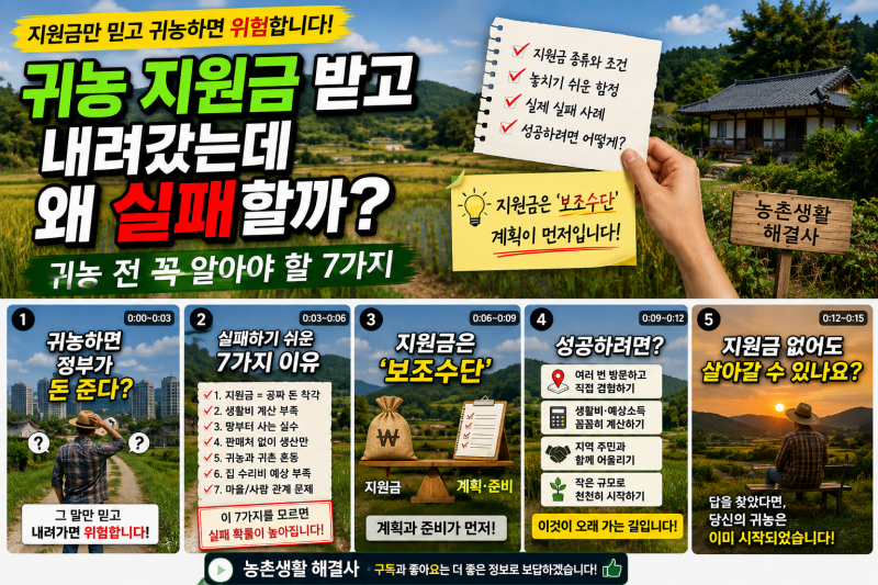 귀농귀촌 지원금만 믿고 내려가면 실패할까?실제로 실패하기 쉬운 7가지 이유