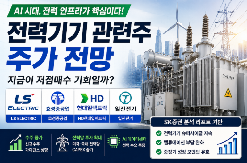 2026 전력기기 관련주 TOP4 (LS ELECTRIC,효성중공업,HD현대일렉트릭,일진전기) 분석｜변압기·AI ....