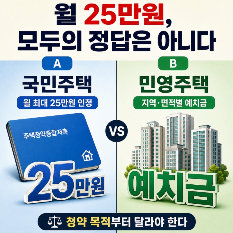 주택청약종합저축 월 25만원이 정답은 아니다, 국민주택·민영주택 기준이 다르다