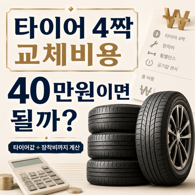 타이어 4짝 교체비용, 국산차는 실제 얼마 들까? 장착비까지 계산