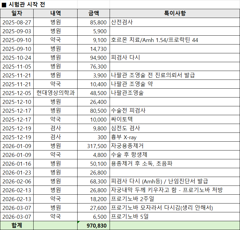 시험관 1차 비용 총정리｜시험관 준비 단계부터, 자궁경, 신선이식, 니프티검사까지 (실제 영....
