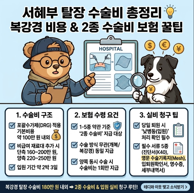 [서혜부 탈장 수술비] 사타구니 혹 복강경 수술비용 얼마? 2종 수술비 & 실비 청구법