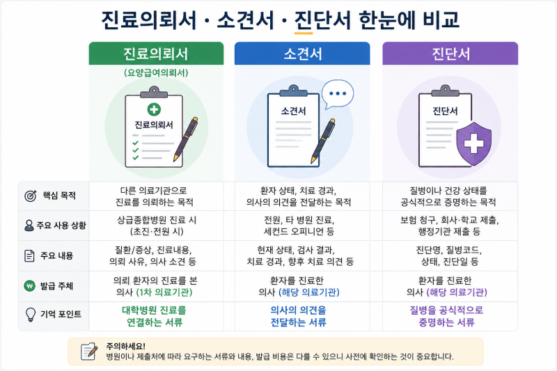 대학병원 서류 종류 총정리｜진료의뢰서·소견서·진단서, 언제 뭐가 필요할까?(2026년 8월 최....