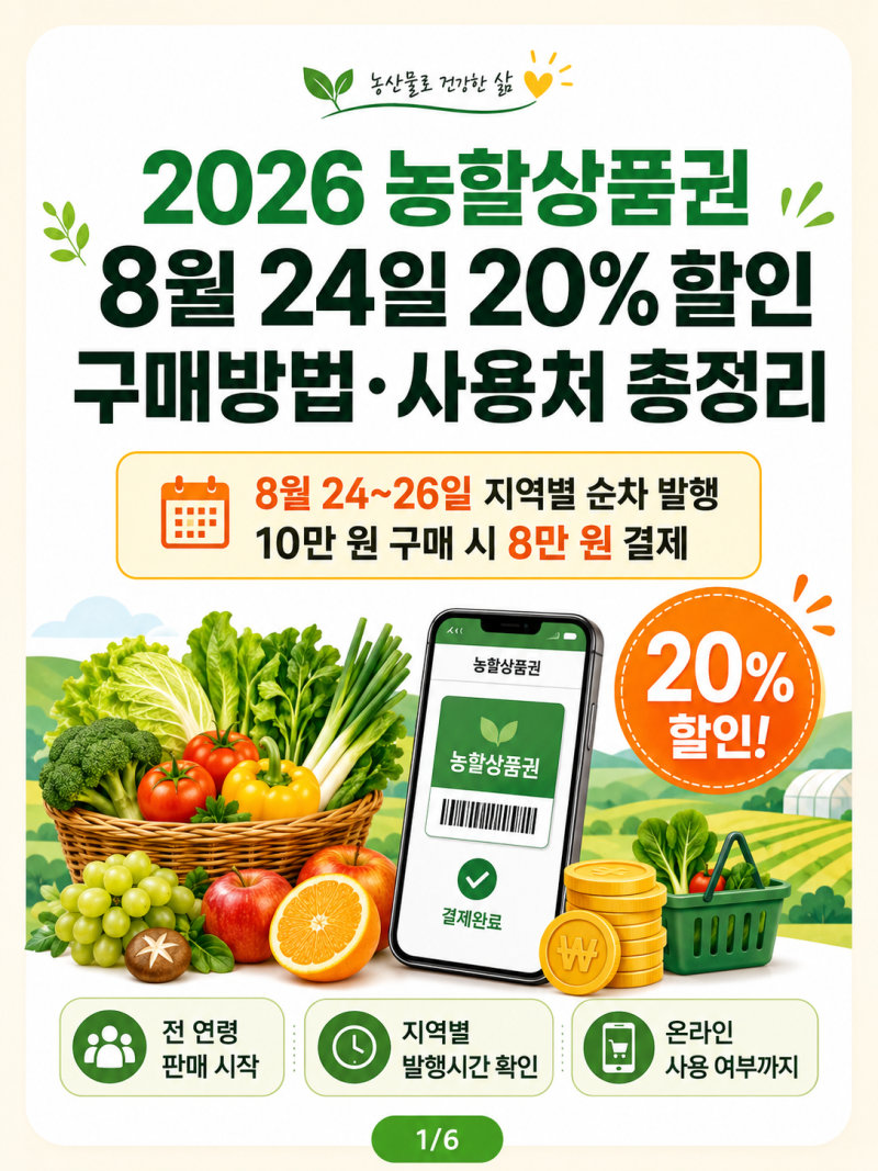 2026 농할상품권 8월24일 20% 할인 온라인 가맹점 사용처 사용법