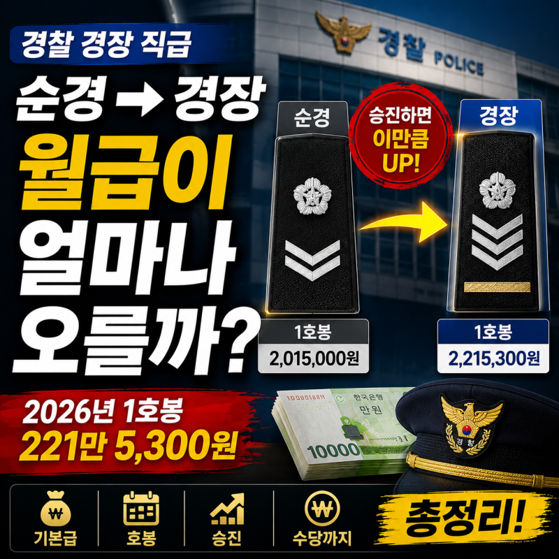 경찰 경장 직급, 2026년 1호봉 기본급 221만5,300원… 순경에서 경장 승진하면 월급은 얼마나 달....