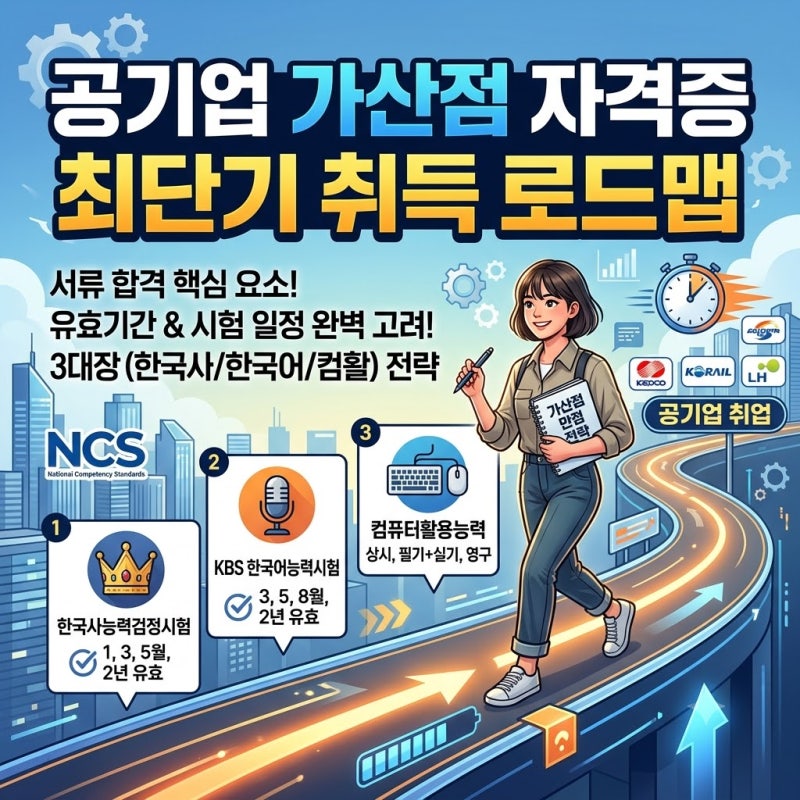 공기업 취준생 필수 확인, 유효기간과 시험 일정 고려한 가산점 자격증 최단기 로드맵