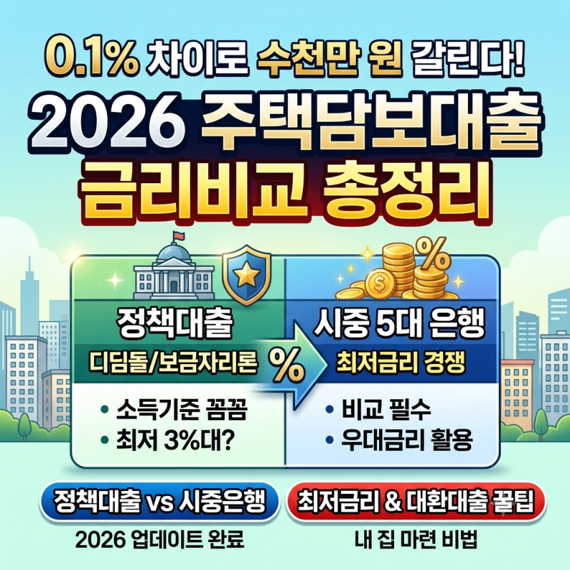 0.1% 차이로 수천만 원 갈린다! 2026 주택담보대출 금리비교 총정리 | 정책대출 vs 시중은행 5대 ....