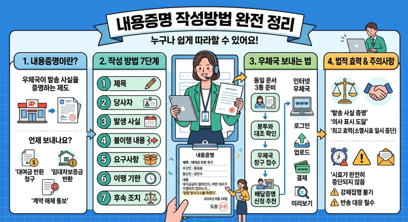 내용증명 작성/법적 효력·우체국 보내는 법·양식·반송 대응