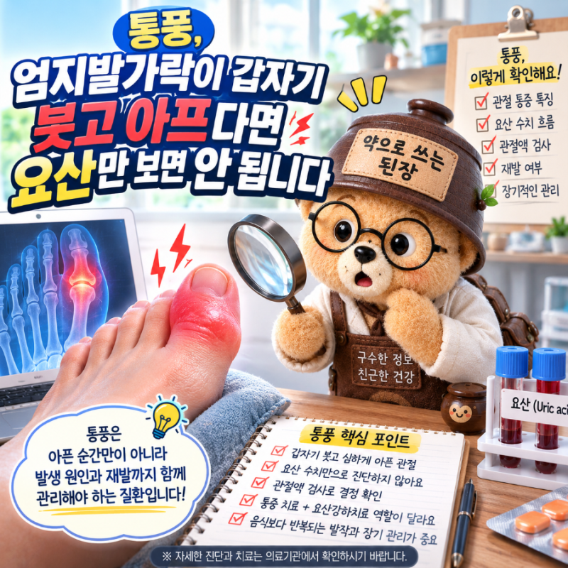 통풍, 엄지발가락이 갑자기 붓고 아프다면 요산만 보면 안 됩니다
