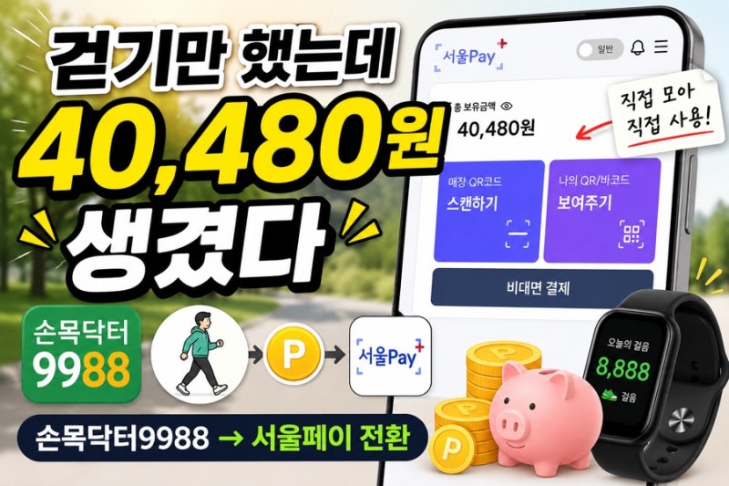 손목닥터9988 걷기 포인트 4만원 모았다! 서울페이 전환부터 사용법까지